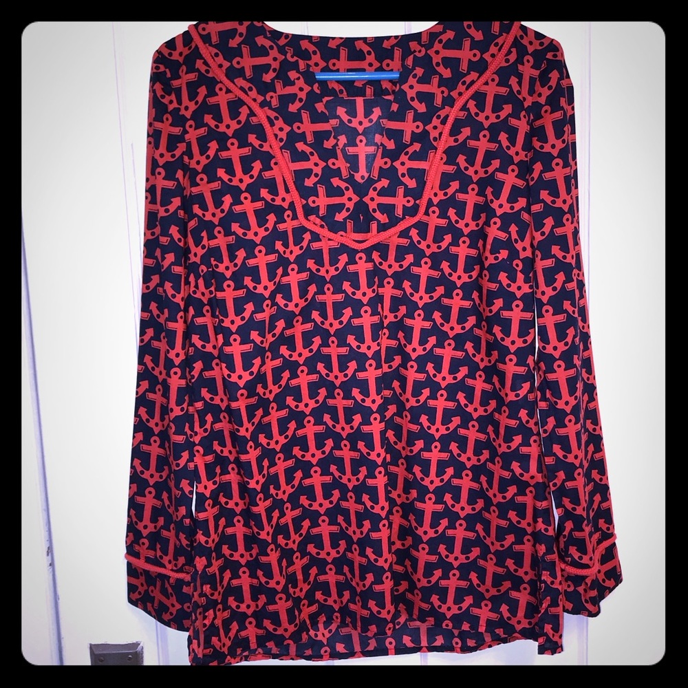 Red Blue Beach Coverup Nautical Anchor   | size M